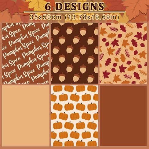 Whaline 90 Sheet Fall Tissgiving Paper Pumpkin Maple Leaves Acorn Wapp Paper Brown Khaki Colors Paper for DIY Autumn Flapp Birthday Party Crafts ، 13.8 × 19.7in (6 تصاميم) in Kuwait