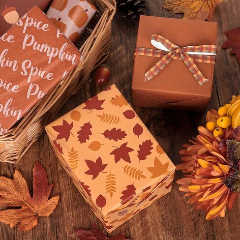 Whaline 90 Sheet Fall Tissgiving Paper Pumpkin Maple Leaves Acorn Wapp Paper Brown Khaki Colors Paper for DIY Autumn Flapp Birthday Party Crafts ، 13.8 × 19.7in (6 تصاميم) in Kuwait