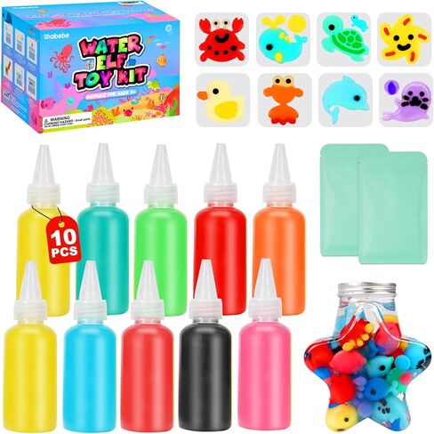 Shabebe Magic Water Squishy Kit – DIY Aqua Fairy with 8 Molds & 5 Easy-Pour Gels, Pre-Measured Calcium Powder – STEM Crafts for Kids Ages 3+, Birthday Gift for Girls & Boys in Kuwait