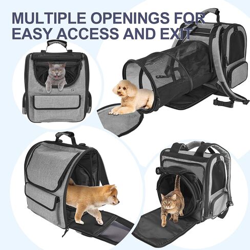 Cat Carrier Backpack for Large Cats Pet Backpack Carrier for Small Dogs, Expandable Cat Backpack Up to 15 Lbs, Foldable Cat Carrying Backpack for Travel Hiking (Black) in Kuwait