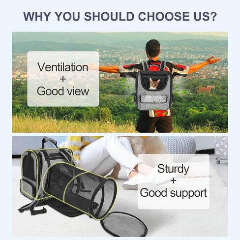 Cat Carrier Backpack for Large Cats Pet Backpack Carrier for Small Dogs, Expandable Cat Backpack Up to 15 Lbs, Foldable Cat Carrying Backpack for Travel Hiking (Black) in Kuwait