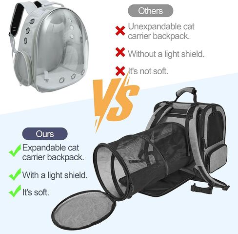 Cat Carrier Backpack for Large Cats Pet Backpack Carrier for Small Dogs, Expandable Cat Backpack Up to 15 Lbs, Foldable Cat Carrying Backpack for Travel Hiking (Black) in Kuwait
