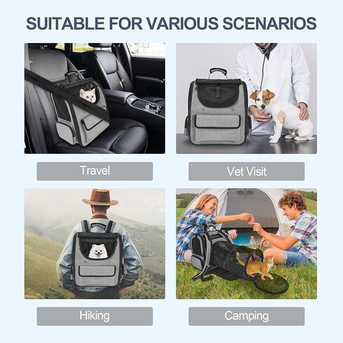 Cat Carrier Backpack for Large Cats Pet Backpack Carrier for Small Dogs, Expandable Cat Backpack Up to 15 Lbs, Foldable Cat Carrying Backpack for Travel Hiking (Black) in Kuwait