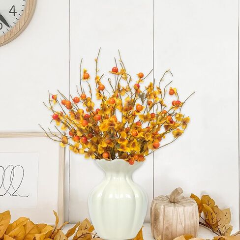 Set of 8 Fall Flower Berries Picks for Vase Centerpices, Autumn Orange Berry Picks for Home Decor, Thansgiving Harvest Flower Home Decor in Saudi Arabia