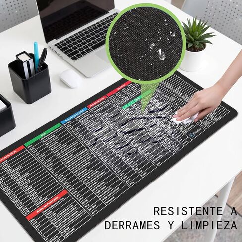Alfombrilla con atajos de excel español ， Excel Cheat Sheet Desk Pad ، حصيرة كبيرة مقاومة للانسكاب ومضادة للانكماش للمكتب والألعاب (الإسبانية) in Saudi Arabia