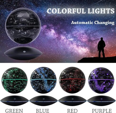Levitating Globe Magnetic Floating Globe Night Light Constellation Ball with LED Light Display Cool Tech Children Educational Gift Home Office Desk Decor (Black-Clock Base) in Saudi Arabia