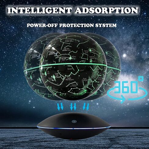 Levitating Globe Magnetic Floating Globe Night Light Constellation Ball with LED Light Display Cool Tech Children Educational Gift Home Office Desk Decor (Black-Clock Base) in Saudi Arabia