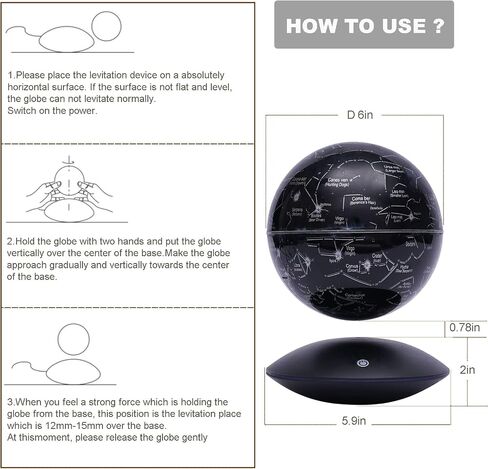 Levitating Globe Magnetic Floating Globe Night Light Constellation Ball with LED Light Display Cool Tech Children Educational Gift Home Office Desk Decor (Black-Clock Base) in Saudi Arabia