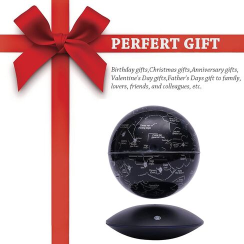 Levitating Globe Magnetic Floating Globe Night Light Constellation Ball with LED Light Display Cool Tech Children Educational Gift Home Office Desk Decor (Black-Clock Base) in Saudi Arabia