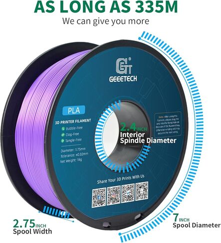 Geeetech Silk PLA Filament 1.75mm for 3D Printer, Metal-Like Shiny Consumable 1kg (2.2lbs) 1 Spool, Dimensional Accuracy +/- 0.03 mm,Metallic Silver in Kuwait