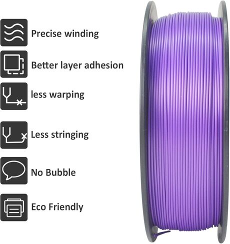 Geeetech Silk PLA Filament 1.75mm for 3D Printer, Metal-Like Shiny Consumable 1kg (2.2lbs) 1 Spool, Dimensional Accuracy +/- 0.03 mm,Metallic Silver in Kuwait