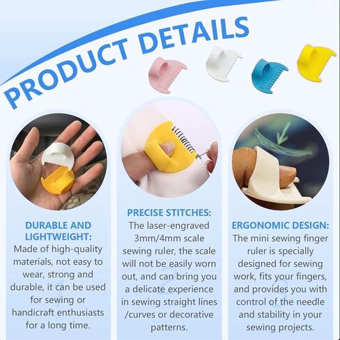 4mm Seam Guide for Hand Sewing Edge Lockranding Tool, Sewing Needle Gauge Measuring Tool, Mini Finger Ruler Kit Ideal for Leather/Fabric/Craft Sew, Blue 1 Pcs in Kuwait