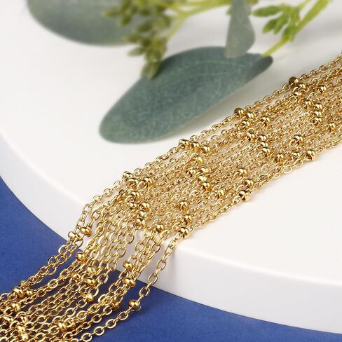 [33 FT] 18K Gold PVD Plated Satellite Chain Bulk for Jewelry Making 2mm 304 Stainless Steel Satellite Ball Beaded Cable Link Chains Roll Spool for DIY Jewelry Making Craft in Saudi Arabia
