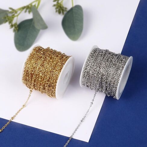 [33 FT] 18K Gold PVD Plated Satellite Chain Bulk for Jewelry Making 2mm 304 Stainless Steel Satellite Ball Beaded Cable Link Chains Roll Spool for DIY Jewelry Making Craft in Saudi Arabia
