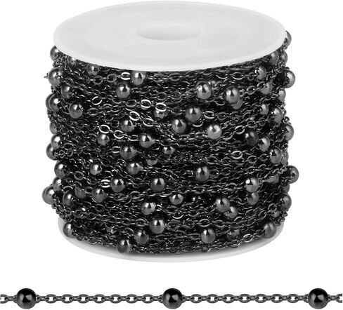 [33 FT] 18K Gold PVD Plated Satellite Chain Bulk for Jewelry Making 2mm 304 Stainless Steel Satellite Ball Beaded Cable Link Chains Roll Spool for DIY Jewelry Making Craft in Saudi Arabia