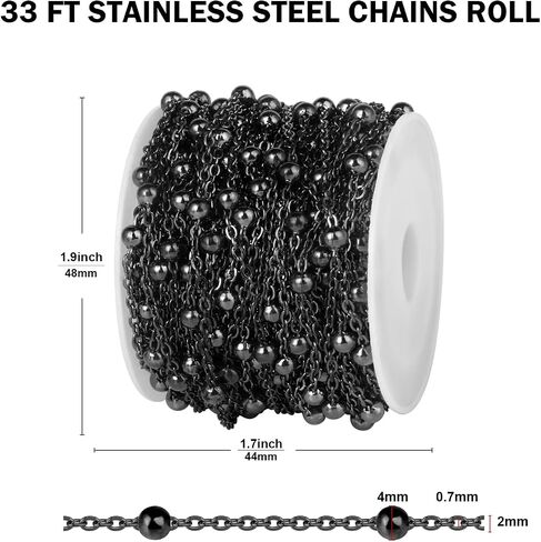 [33 FT] 18K Gold PVD Plated Satellite Chain Bulk for Jewelry Making 2mm 304 Stainless Steel Satellite Ball Beaded Cable Link Chains Roll Spool for DIY Jewelry Making Craft in Saudi Arabia