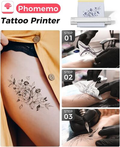 Phomemo M08f Bluetooth Tattoo Stency الطابعة والطابعة السوداء للحالة المحمولة للوشم ، متوافق مع الهاتف الذكي والكمبيوتر الشخصي ، والفضة in Kuwait