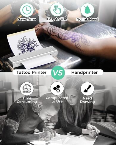 Phomemo M08f Bluetooth Tattoo Stency الطابعة والطابعة السوداء للحالة المحمولة للوشم ، متوافق مع الهاتف الذكي والكمبيوتر الشخصي ، والفضة in Kuwait