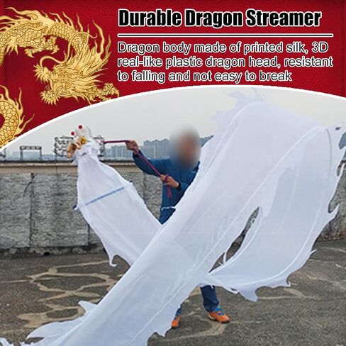 Dragon Poi المضيء التنين Poi الشريط التنين ، LED Dragon Silk Streamer لعبة ، أحمر ، أزرق ، أبيض ، أخضر ، وردي ، أصفر ، تنين POI Light UP (أبيض ، 10 أمتار (33 قدم)) in Saudi Arabia