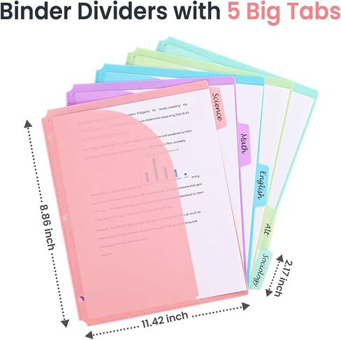 5 Tabs Dividers with Pockets for 3 Ring Binder, 5 Counts Binder Dividers Index for US Letter Size, Binder Dividers with Tabs for School Office Organization(XY026) (1) in Saudi Arabia