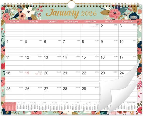2026 Calendar - 2026 Wall Calendar, Jan 2026 - Dec 2026, 2026 Wall Calendar 12 Month, 15" x 11.5", Twin-Wire Binding, Julian Dates, Large Block, Notes, To-do List, Thick Paper, Perfect for Organizing - Floral in Saudi Arabia