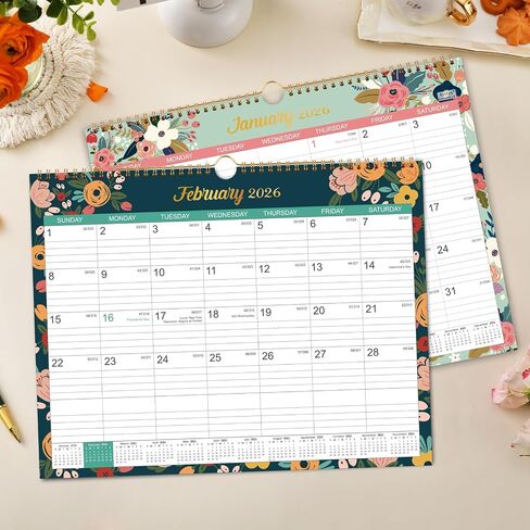 2026 Calendar - 2026 Wall Calendar, Jan 2026 - Dec 2026, 2026 Wall Calendar 12 Month, 15" x 11.5", Twin-Wire Binding, Julian Dates, Large Block, Notes, To-do List, Thick Paper, Perfect for Organizing - Floral in Saudi Arabia