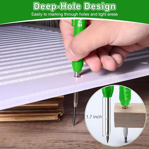 Hiboom 3 Pack Carpenter Pencil with 24 Refills (Red, Black, Yellow), 2.8 mm Heavy Duty Construction Pencil Built in Sharpener, Woodworking Marking Tool Solid Long Nosed Deep Hole(Green,24) in Saudi Arabia