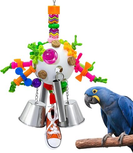 Bird Toys, Parrot Pullable Stainless Steel Cup Colorful Acrylic Stick Chew Toys for Amazons Mini Macaws African Greys Cockatoos Conures,Cockatiels, Lovebirds，Parrotlet，Eclectus (White) in Kuwait