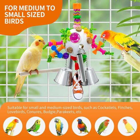 Bird Toys, Parrot Pullable Stainless Steel Cup Colorful Acrylic Stick Chew Toys for Amazons Mini Macaws African Greys Cockatoos Conures,Cockatiels, Lovebirds，Parrotlet，Eclectus (White) in Kuwait
