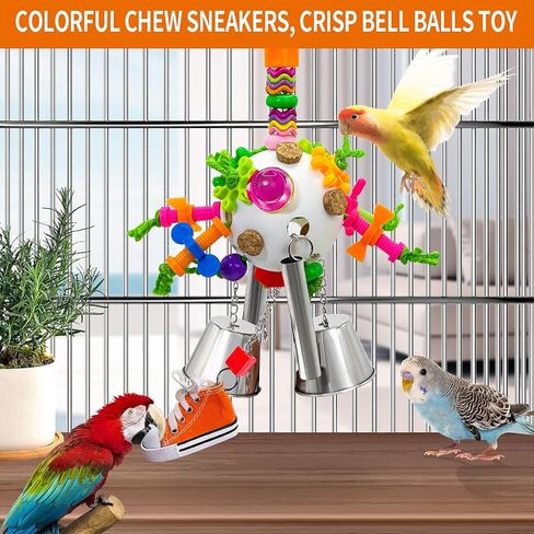 Bird Toys, Parrot Pullable Stainless Steel Cup Colorful Acrylic Stick Chew Toys for Amazons Mini Macaws African Greys Cockatoos Conures,Cockatiels, Lovebirds，Parrotlet，Eclectus (White) in Kuwait