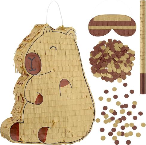 Capybara Piñata with Stick Blindfold, Confetti (15.7" x 12.5" x 3.0 ") Capybara Party Decorations Cute Animal Piñata for Animal Theme Birthday Baby Shower Party Decorations Supplies in Kuwait