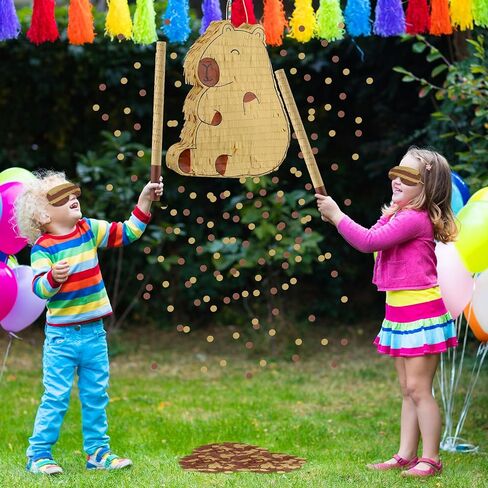 Capybara Piñata with Stick Blindfold, Confetti (15.7" x 12.5" x 3.0 ") Capybara Party Decorations Cute Animal Piñata for Animal Theme Birthday Baby Shower Party Decorations Supplies in Kuwait