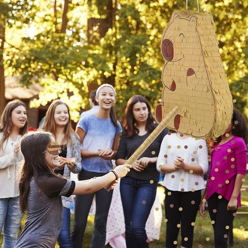 Capybara Piñata with Stick Blindfold, Confetti (15.7" x 12.5" x 3.0 ") Capybara Party Decorations Cute Animal Piñata for Animal Theme Birthday Baby Shower Party Decorations Supplies in Kuwait