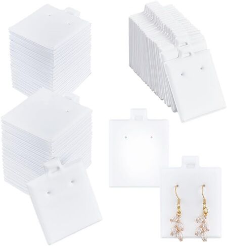 NBEADS 100 Pcs Earring Display Cards, PVC Jewelry Hanging Display Cards Puff Earring Cards Earring Holder Cards with Paper Packaging Box for Earrings Jewelry Display, White, 1.2x1Inch in Saudi Arabia
