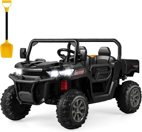 HONEY JOY 2 Seater Ride on Car, 12V Off-Road Electric Dump Truck w/Remote Control, Moving Dump Bed, Shovel, Music, Spring Suspension, Battery Powered Ride On UTV for Kids, Gift for Girls Boys (Black) in Saudi Arabia