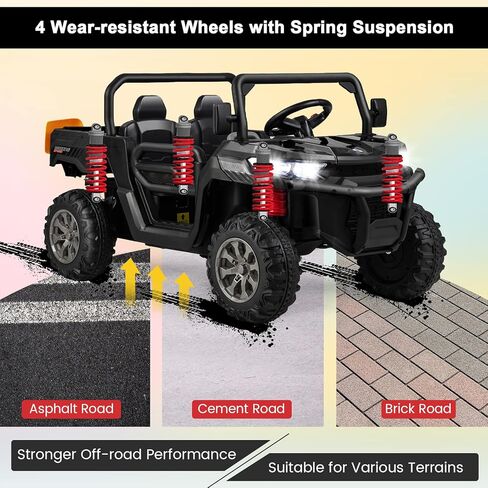 HONEY JOY 2 Seater Ride on Car, 12V Off-Road Electric Dump Truck w/Remote Control, Moving Dump Bed, Shovel, Music, Spring Suspension, Battery Powered Ride On UTV for Kids, Gift for Girls Boys (Black) in Saudi Arabia