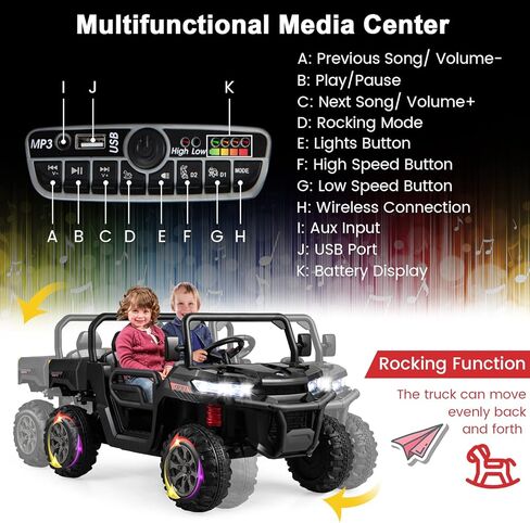 HONEY JOY 2 Seater Ride on Car, 12V Off-Road Electric Dump Truck w/Remote Control, Moving Dump Bed, Shovel, Music, Spring Suspension, Battery Powered Ride On UTV for Kids, Gift for Girls Boys (Black) in Saudi Arabia