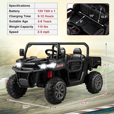 HONEY JOY 2 Seater Ride on Car, 12V Off-Road Electric Dump Truck w/Remote Control, Moving Dump Bed, Shovel, Music, Spring Suspension, Battery Powered Ride On UTV for Kids, Gift for Girls Boys (Black) in Saudi Arabia