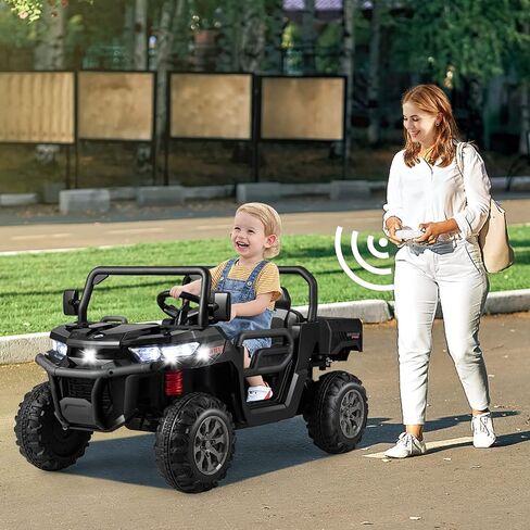 HONEY JOY 2 Seater Ride on Car, 12V Off-Road Electric Dump Truck w/Remote Control, Moving Dump Bed, Shovel, Music, Spring Suspension, Battery Powered Ride On UTV for Kids, Gift for Girls Boys (Black) in Saudi Arabia