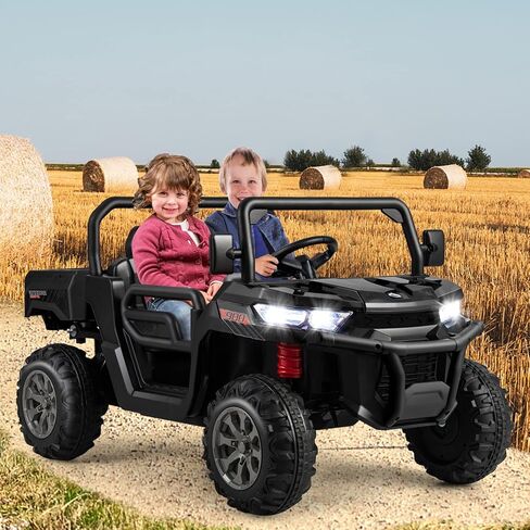 HONEY JOY 2 Seater Ride on Car, 12V Off-Road Electric Dump Truck w/Remote Control, Moving Dump Bed, Shovel, Music, Spring Suspension, Battery Powered Ride On UTV for Kids, Gift for Girls Boys (Black) in Saudi Arabia