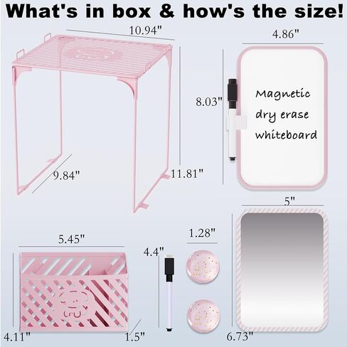 Cute Locker Accessories with Locker Shelf, Magnetic Mirror, Magnetic Pen Holder, Magnetic Small Whiteboard, Back to School Essentials Locker Decorations, 7 Piece Locker Organizer, Pink in Saudi Arabia