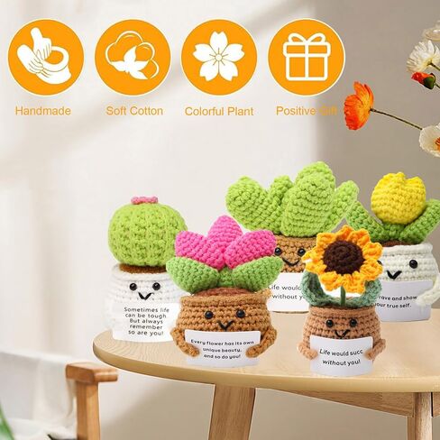 YBQVPO 5PCS Positive Flower Teacher Appreciation Gifts Handmade Crochet Sunflower with Card Graduation Gift for Girls, Women, Men, Thank You Gifts for Women Friends, Coworkers in Saudi Arabia