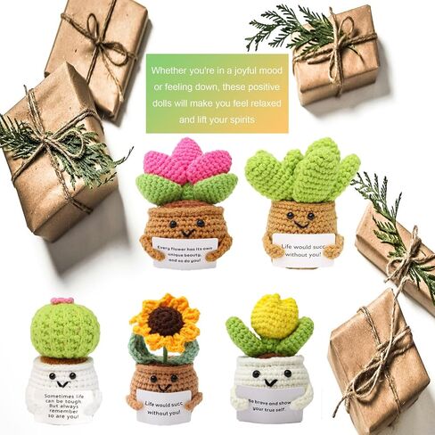YBQVPO 5PCS Positive Flower Teacher Appreciation Gifts Handmade Crochet Sunflower with Card Graduation Gift for Girls, Women, Men, Thank You Gifts for Women Friends, Coworkers in Saudi Arabia