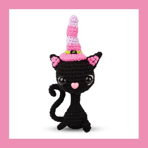 Needzo Halloween Crochet Kit, Black Witch Cat, Everything Included, Step-by-Step Video Tutorials, DIY Knitting Supplies in Saudi Arabia