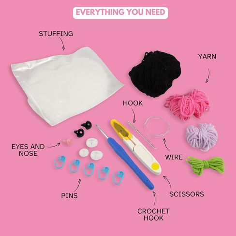 Needzo Halloween Crochet Kit, Black Witch Cat, Everything Included, Step-by-Step Video Tutorials, DIY Knitting Supplies in Saudi Arabia