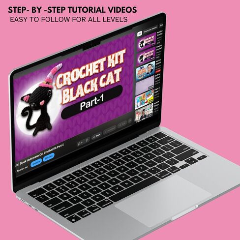 Needzo Halloween Crochet Kit, Black Witch Cat, Everything Included, Step-by-Step Video Tutorials, DIY Knitting Supplies in Saudi Arabia