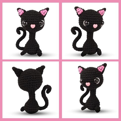 Needzo Halloween Crochet Kit, Black Witch Cat, Everything Included, Step-by-Step Video Tutorials, DIY Knitting Supplies in Saudi Arabia