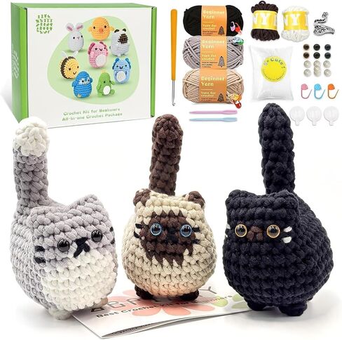 Crochet Kit for Beginners, Crochet Cat Kit,Beginner Crochet Kit for Adults and Children, with Instructional Videos and Paper Tutorials, Handmade Crafts, Holiday Gifts in Saudi Arabia