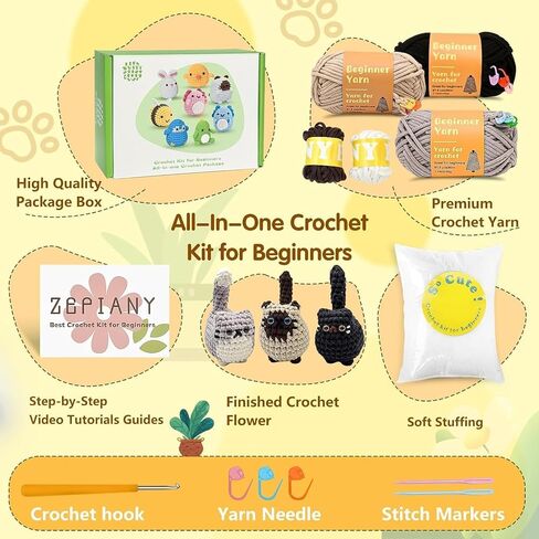 Crochet Kit for Beginners, Crochet Cat Kit,Beginner Crochet Kit for Adults and Children, with Instructional Videos and Paper Tutorials, Handmade Crafts, Holiday Gifts in Saudi Arabia