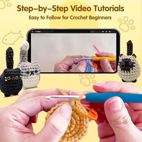 Crochet Kit for Beginners, Crochet Cat Kit,Beginner Crochet Kit for Adults and Children, with Instructional Videos and Paper Tutorials, Handmade Crafts, Holiday Gifts in Saudi Arabia